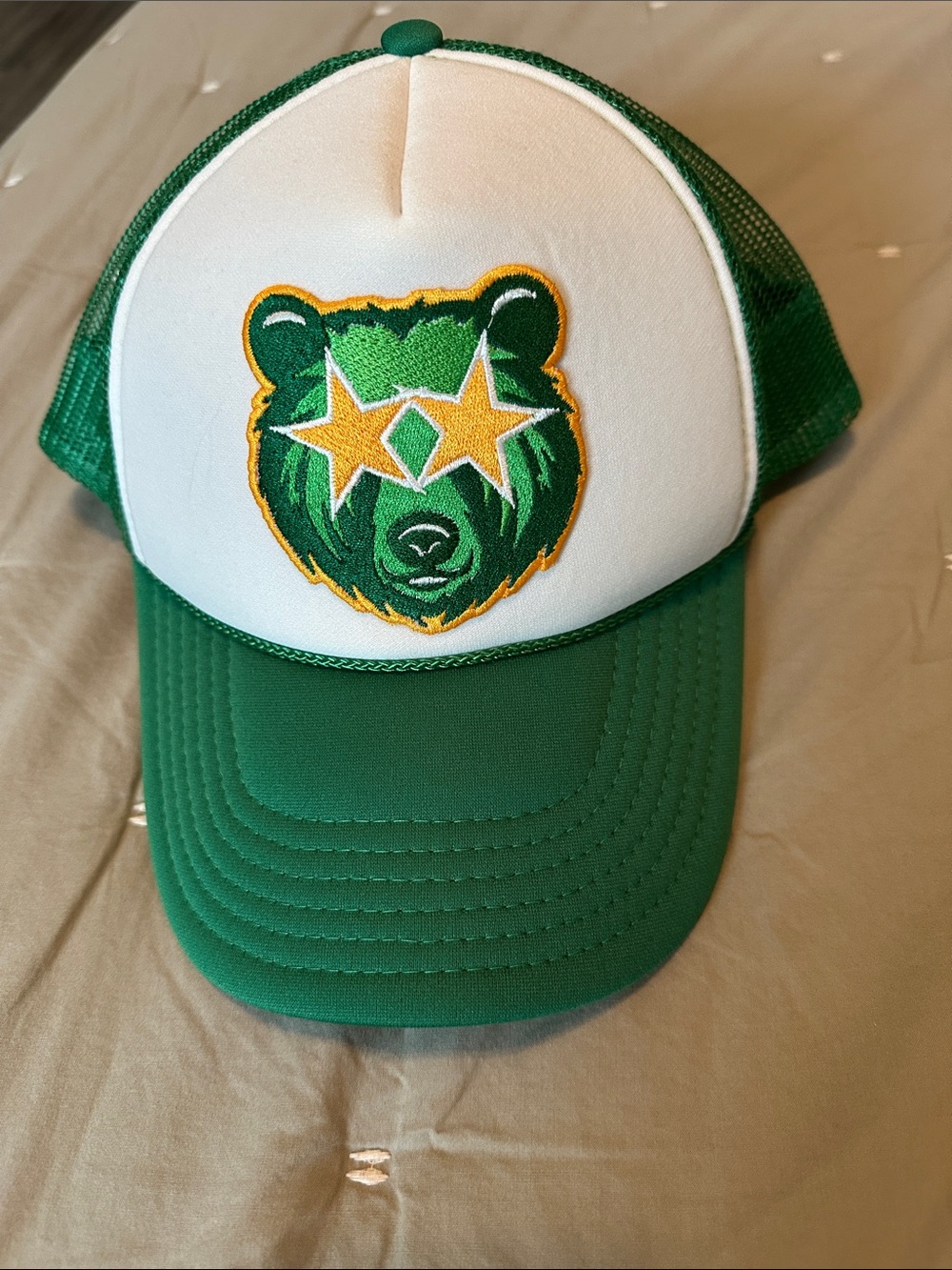 Green and White Bear embroidered Trucker hat OSFA